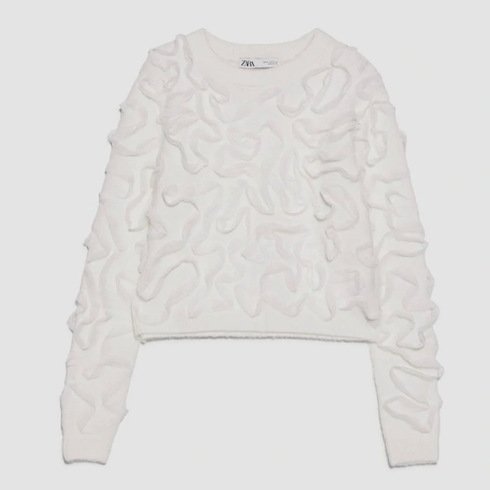 Zara Raised Effect Sweater with Ribbon Detail White Large Coquette Feminine - Picture 2 of 14